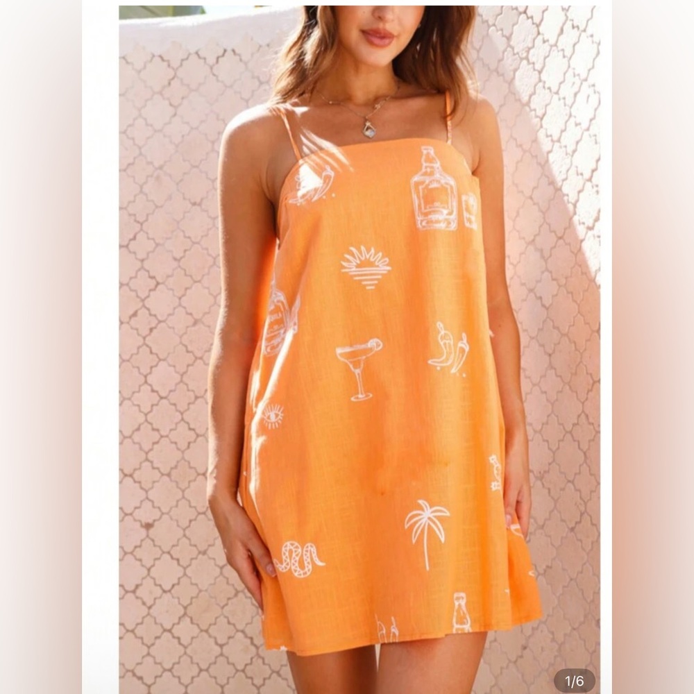 Orange & White Slip On Summer Mini Dress NWT